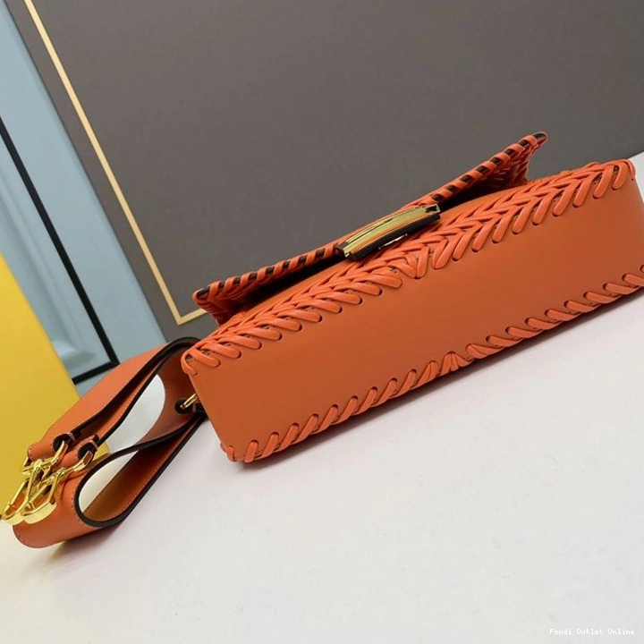 Cheap In Medium Leather Orange Bag Stitching Baguette Fendi 0724